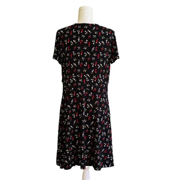 Lark & Ro Dress Black Red Floral V-Neck Short Sleeve Faux Wrap Dress Size 14 NEW - Picture 6 of 12